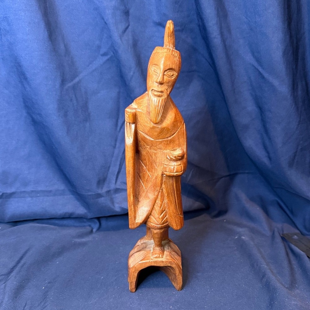 Vintage Chinese Hand Carved Wood Figure Shou Xing Star God Longevity Immortal